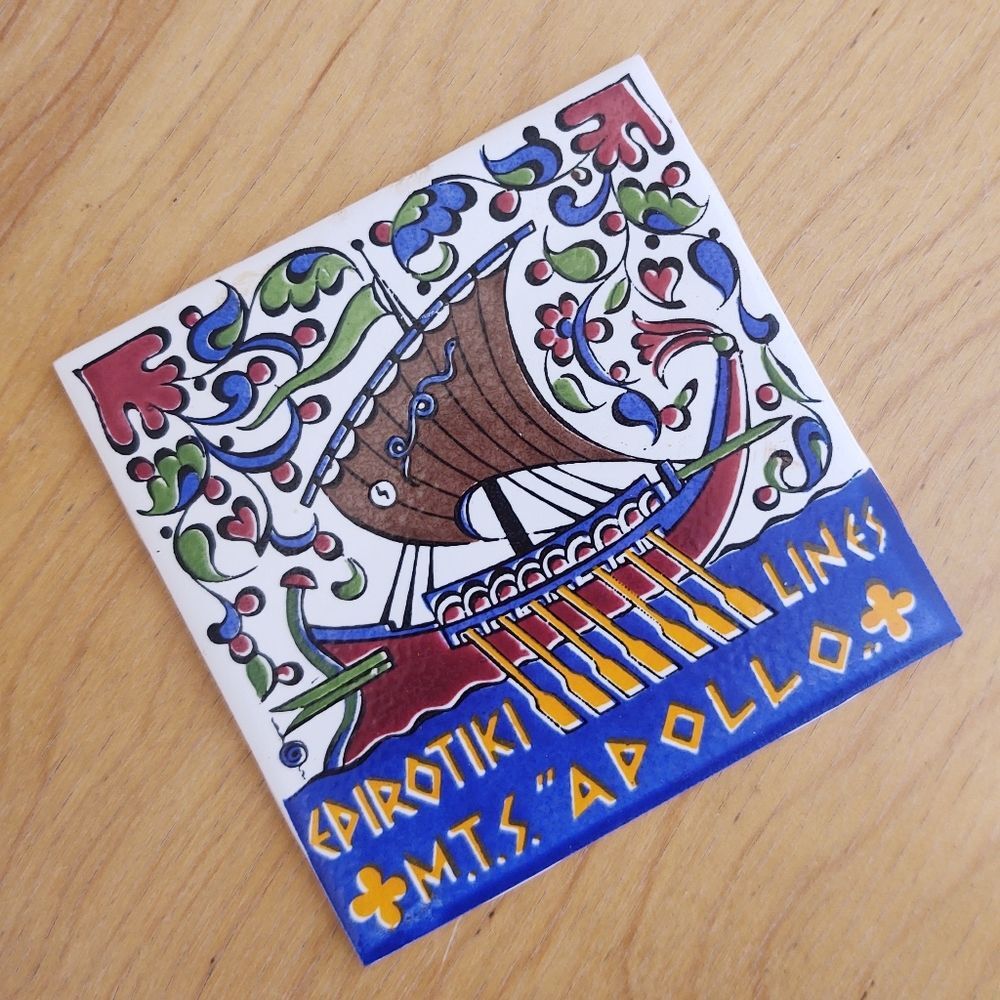 Epirotiki Cruise Line Greece MTS Apollo Hand Painted Tile Icaros Rhodes